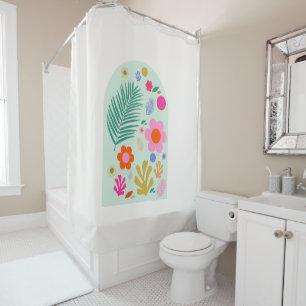 Le Jardin 03 Abstract Floral Green Pink Flowers Shower Curtain