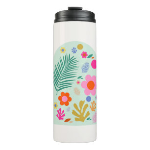 Le Jardin 03 Abstract Floral Green Pink Flowers Thermal Tumbler