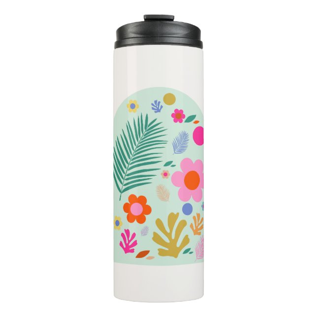 Le Jardin 03 Abstract Floral Green Pink Flowers Thermal Tumbler (Front)