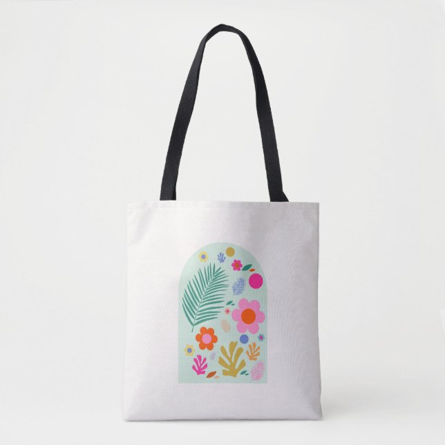Le Jardin 03 Abstract Floral Green Pink Flowers Tote Bag (Front)