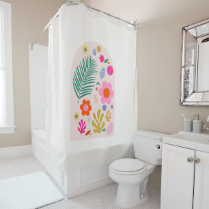 Le Jardin 04 Retro Flowers Modern Floral Shower Curtain