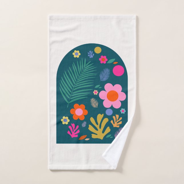 Le Jardin 05 Abstract Flowers Navy Blue Floral Bath Towel Set (Hand Towel)