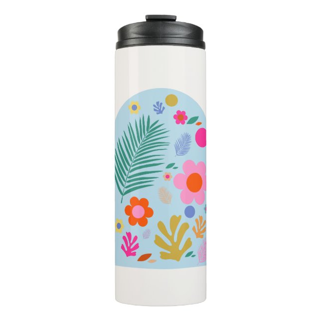 Le Jardin 06 Abstract Retro Flowers Blue And Pink Thermal Tumbler (Front)