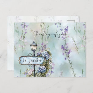 Le Jardin (the garden) Pretty Purple Flowers Postcard