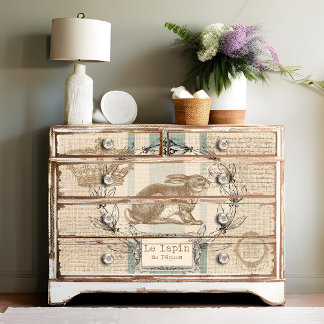 Le Lapin Burlap Easter Rabbit French Decoupage Tissue Paper