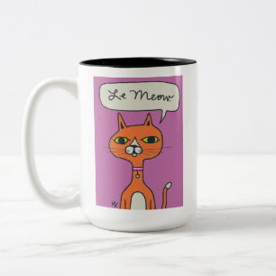 Le Meow Orange Cartoon Cat Mug