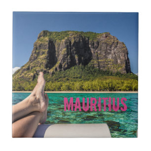 Le Morne Brabant Mauritius view from boat at sea Tile