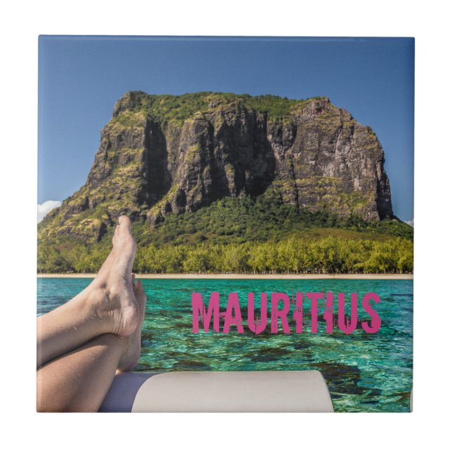 Le Morne Brabant Mauritius view from boat at sea Tile (Front)