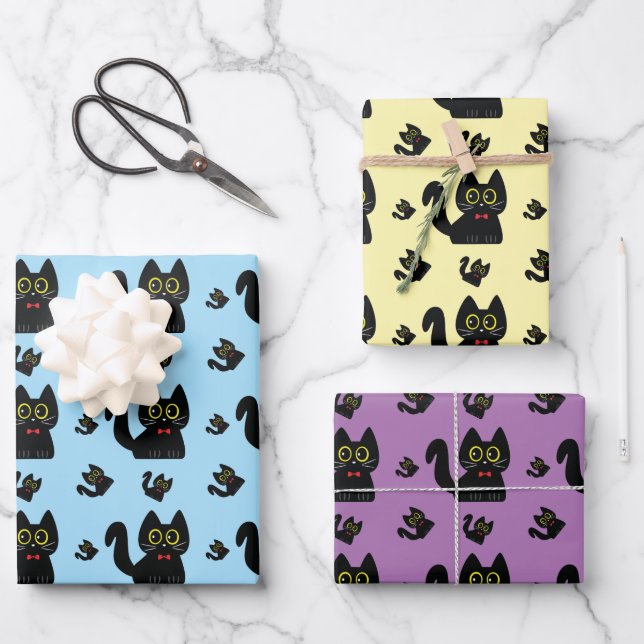 Le Noir Cat Wrapping Paper Flat Sheet Set of 3 (Front)