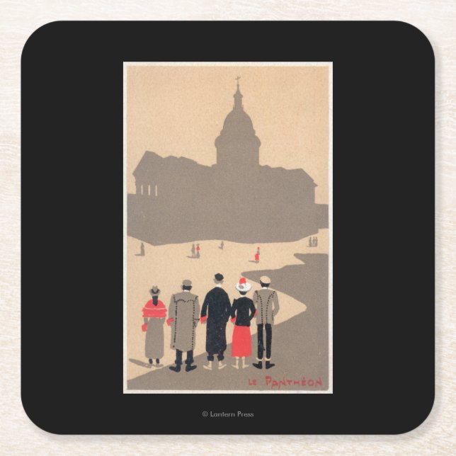 Le Pantheon Art Deco SceneParis, France Square Paper Coaster (Front)