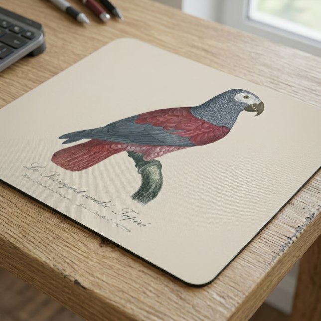 Le Perroquet cendre Tapire  Mouse Mat (African Grey Parrot Red Factor Psittacus Erithacus. Mouse Pad)