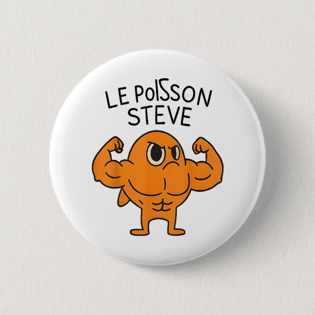 Le Poisson Steve Funny Muscular Fish Cartoon 6 Cm Round Badge (Front)