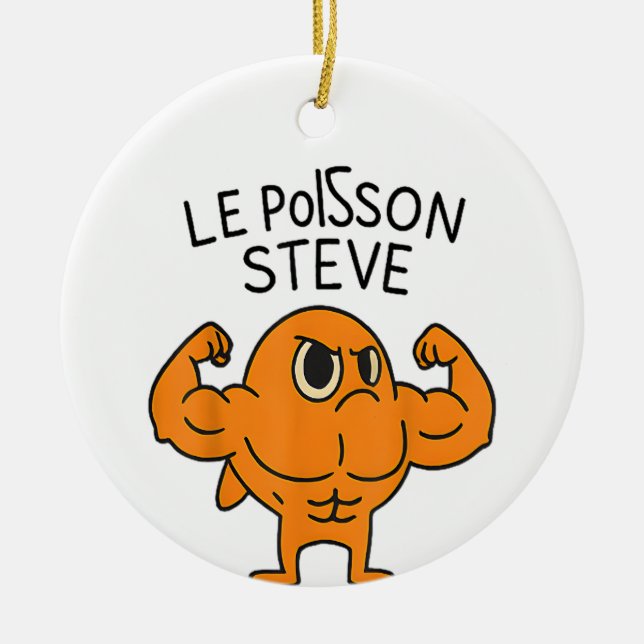 Le Poisson Steve Funny Muscular Fish Cartoon Ceramic Tree Decoration (Front)