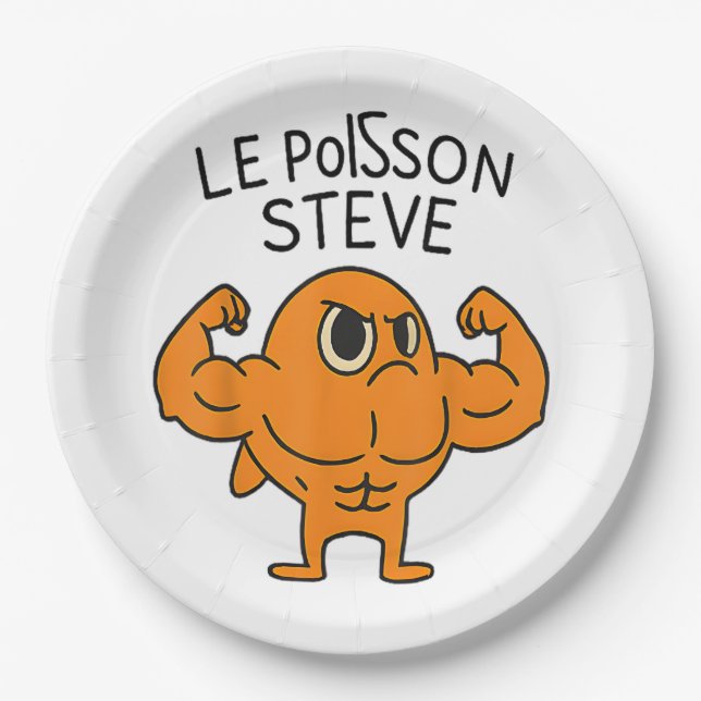 Le Poisson Steve Funny Muscular Fish Cartoon Paper Plate (Front)