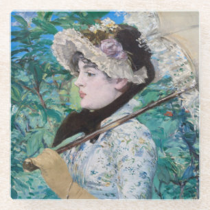 Le Printemps Manet Impressionist Art Painting Glass Coaster