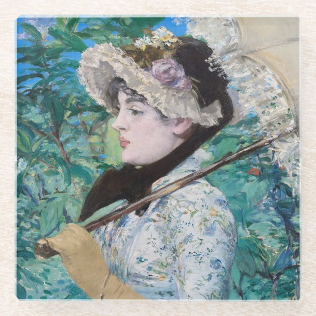 Le Printemps Manet Impressionist Art Painting Glass Coaster (Front)