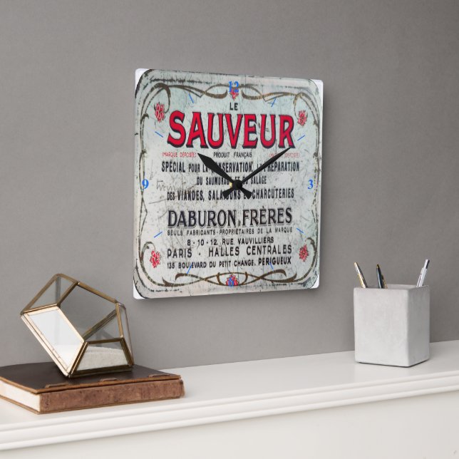 Le Sauveur, vintage French meat preserver. Square Wall Clock (Office)