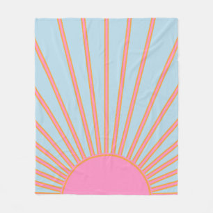 Le Soleil 02 Retro Sun Pink And Blue Sunshine Fleece Blanket