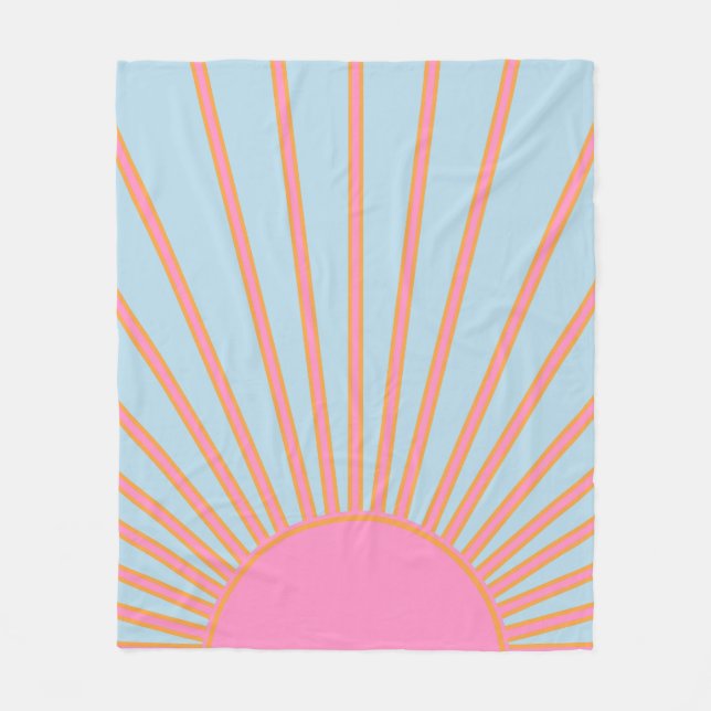 Le Soleil 02 Retro Sun Pink And Blue Sunshine Fleece Blanket (Front)