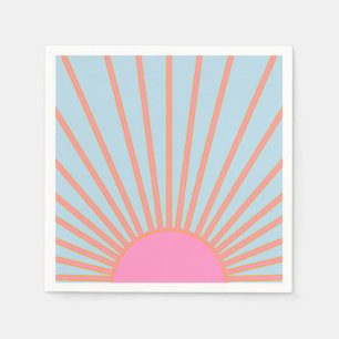 Le Soleil 02 Retro Sun Pink And Blue Sunshine Napkin