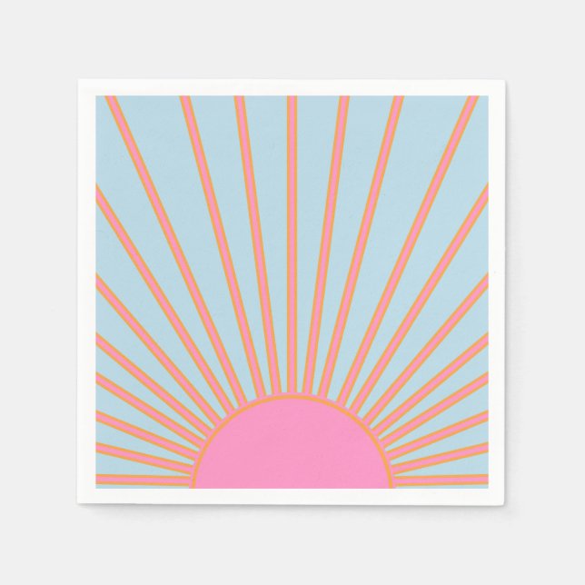 Le Soleil 02 Retro Sun Pink And Blue Sunshine Napkin (Front)