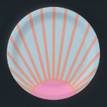 Le Soleil 02 Retro Sun Pink And Blue Sunshine Paper Plate<br><div class="desc">Sun Print – Pink And Blue – Sunshine,  Modern Abstract Geometric Sunrise – Le Soleil.</div>