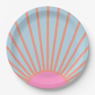 Le Soleil 02 Retro Sun Pink And Blue Sunshine Paper Plate