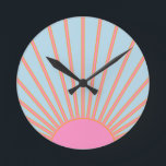 Le Soleil 02 Retro Sun Pink And Blue Sunshine Round Clock<br><div class="desc">Sun Print – Pink And Blue – Sunshine,  Modern Abstract Geometric Sunrise – Le Soleil.</div>