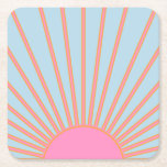 Le Soleil 02 Retro Sun Pink And Blue Sunshine Square Paper Coaster<br><div class="desc">Sun Print – Pink And Blue – Sunshine,  Modern Abstract Geometric Sunrise – Le Soleil.</div>