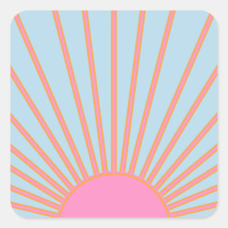 Le Soleil 02 Retro Sun Pink And Blue Sunshine Square Sticker