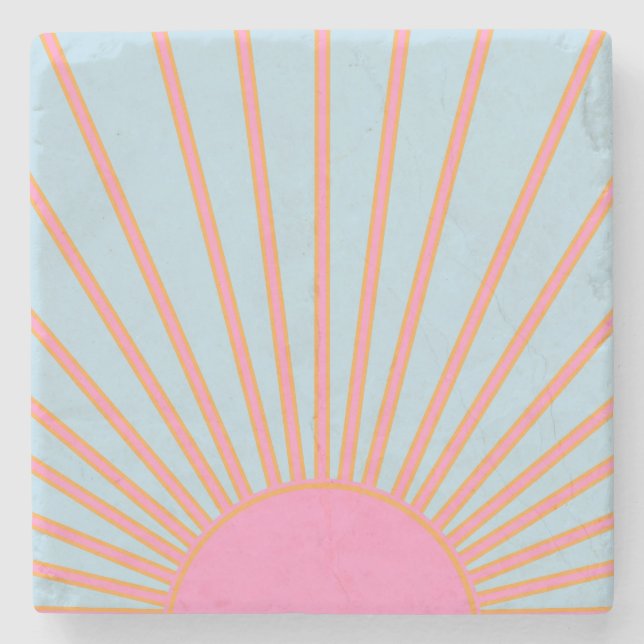 Le Soleil 02 Retro Sun Pink And Blue Sunshine Stone Coaster (Front)