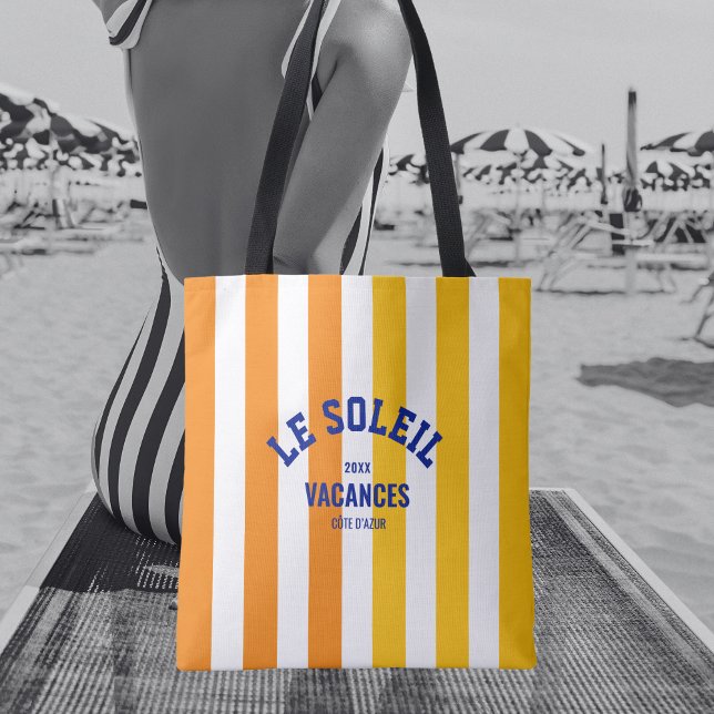 Le Soleil Vacances Côte d'Azur Cabana Stripe Tote Bag (Creator Uploaded)