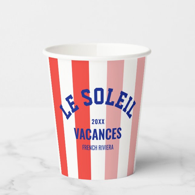 Le Soleil Vacances French Riviera Cabana Stripe Paper Cups (Left)