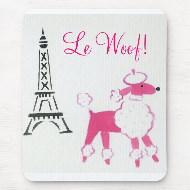 Le Woof! Pink Poodle in Paris Mouse Mat (Front)