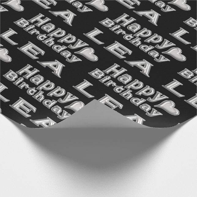Lea Happy Birthday silver black wrapping paper (Corner)