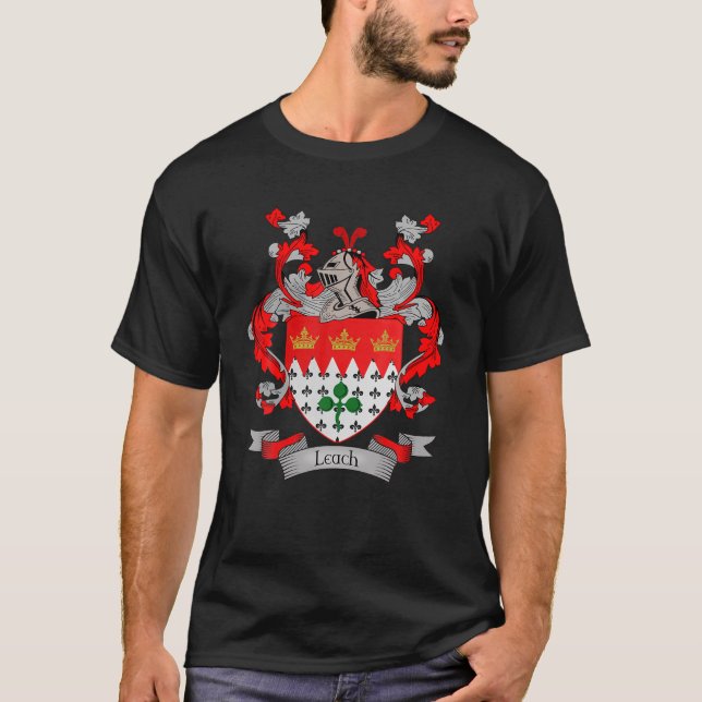 Leach Coat Of Arms | Leach Surname Family Crest T-Shirt (Front)