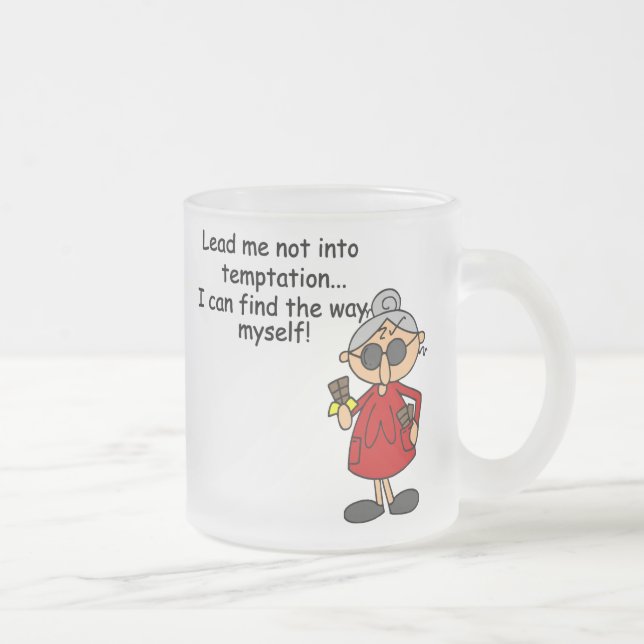 Lead Me Not Into Temptation Humour Frosted Glass Coffee Mug (Right)