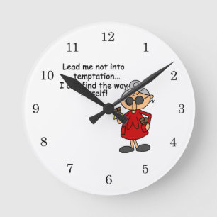 Lead Me Not Into Temptation Humour Round Clock