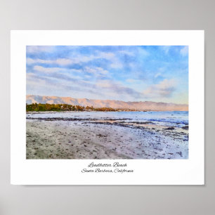 Leadbetter Beach Sunset Santa Barbara Watercolor Poster