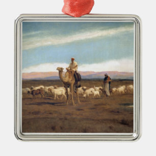 Leading the Flock to Pasture (oil on canvas) Metal Tree Decoration