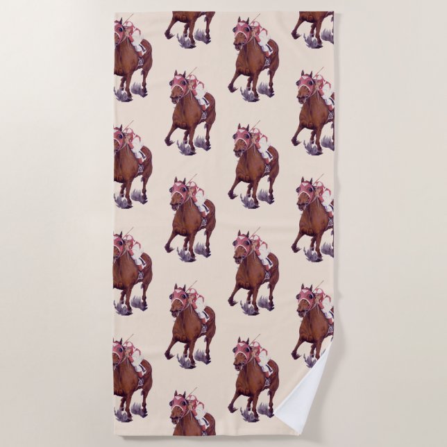 Leading Thoroughbred Horse Wins Race Beach Towel (Front)