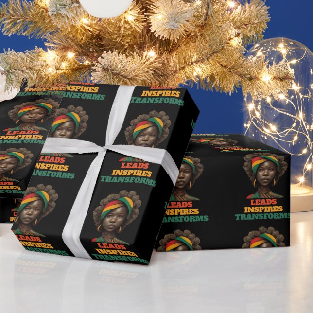 Leads, Inspires, Transforms Black History Month Wrapping Paper (Holidays)