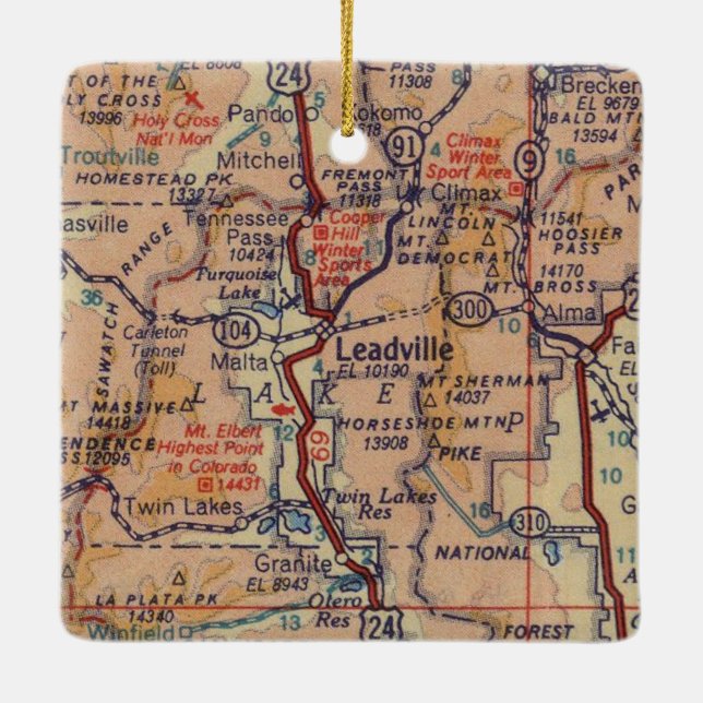 Leadville CO Vintage Map Ceramic Ornament (Back)