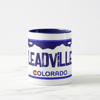 Leadville Colorado blue license plate mug