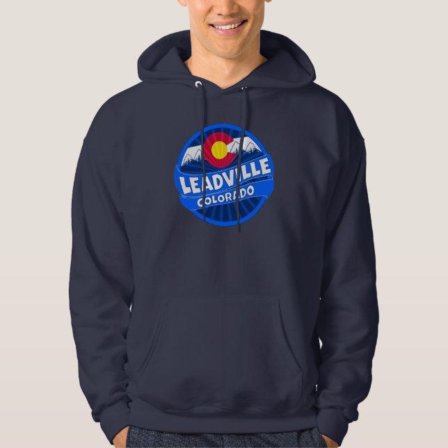 Leadville Colorado mountain burst mens hoodie (Front)