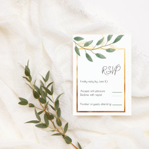 Leaf and Bronze Border, Minimalist  RSVP Card