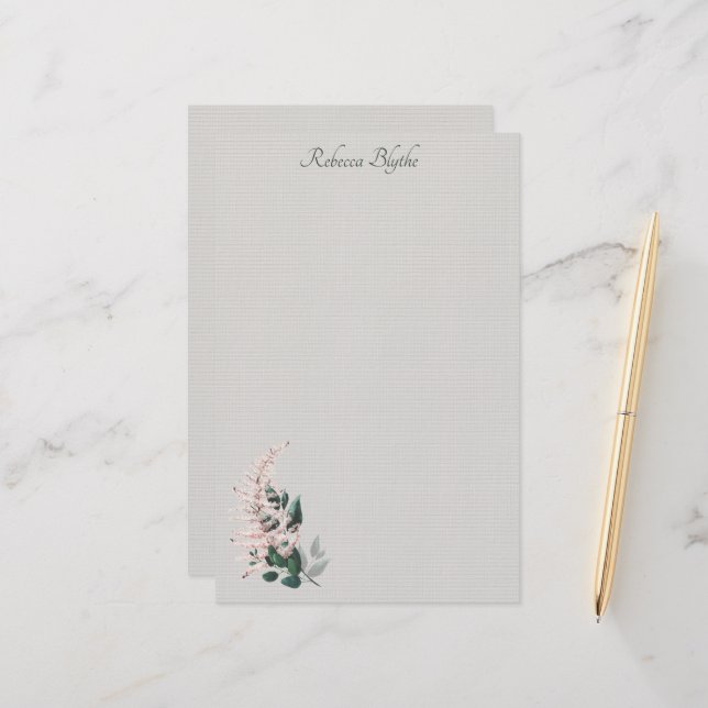 Leaf and Plume Elegant Botanical Stationery (Front/Back In Situ)