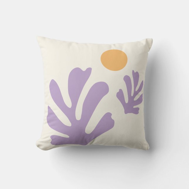 Leaf And Sun Cut Outs Abstract Shapes Yellow Lilac Cushion (Front)