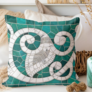 Leaf and Swirl Marble Mosaic Art - Cushion