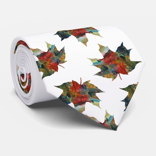 Leaf Art, Colorful Autumn Leaf  Tie (Rolled)